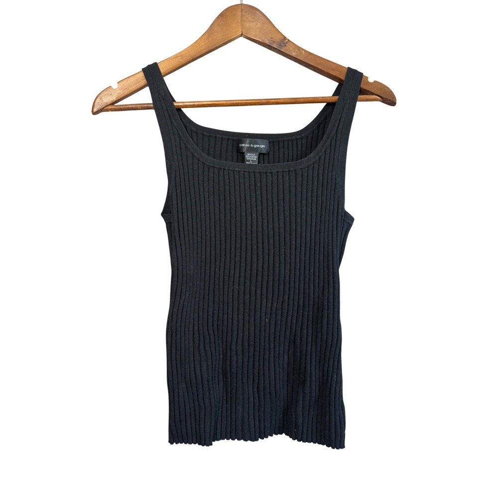 Cable &‎ Gauge Ribbed Tank Top Womens L Black Excellent Silk Blend Square Neck